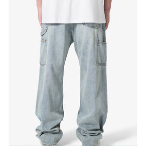 MNML Ultra Baggy Flame Denim Jeans 38 Mens Blue Vintage Wash Painted Y2K Skater